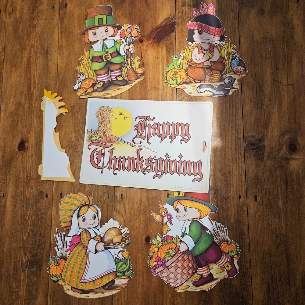Vintage Beistle Harvest Thanksgiving Decorama 6 Pc Wall Decoration Set USA